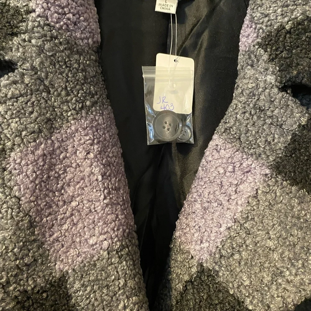 Joan Rivers Regular Buffalo Check Sherpa Teddy Coat Black Large - Picture 4 of 6